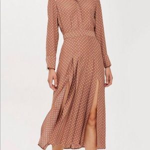 Topshop brown polka dot shirt dress